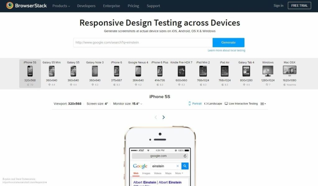 Screenshot of Responsive Design Testing across Mobile and Desktop Browsers iOS Android OS X Windows