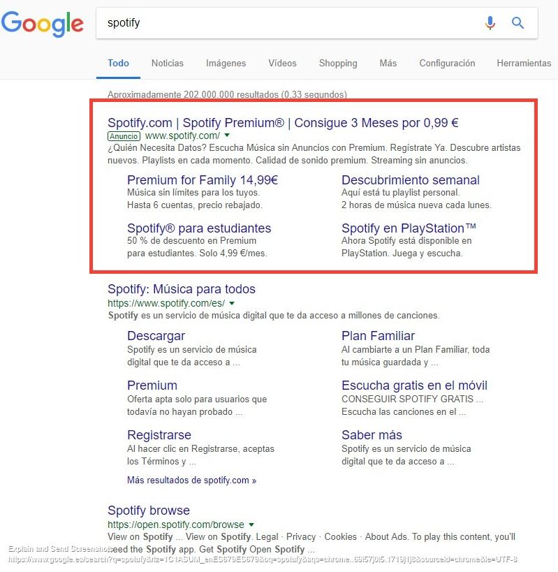 Resultados de búsqueda de campaña en Google Ads (SEM)