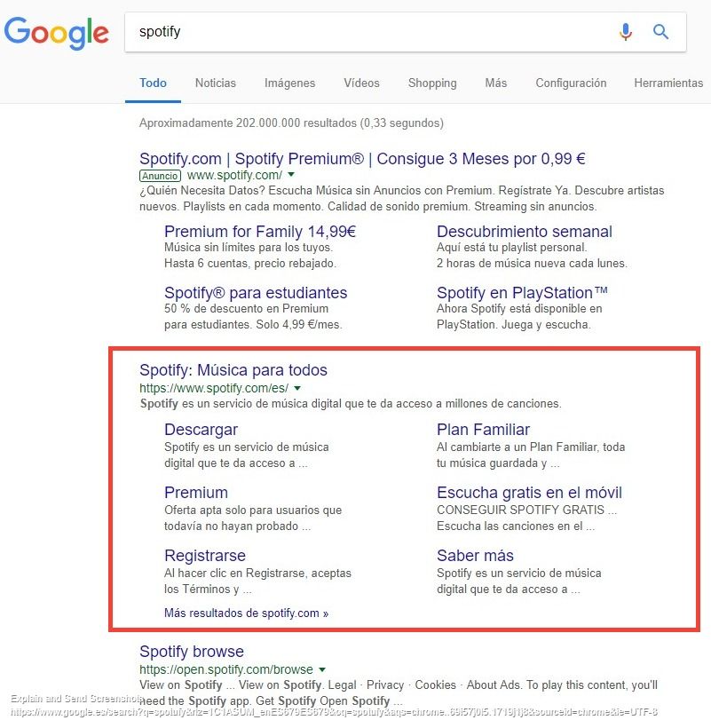 Resultados de búsqueda orgánicos en Google