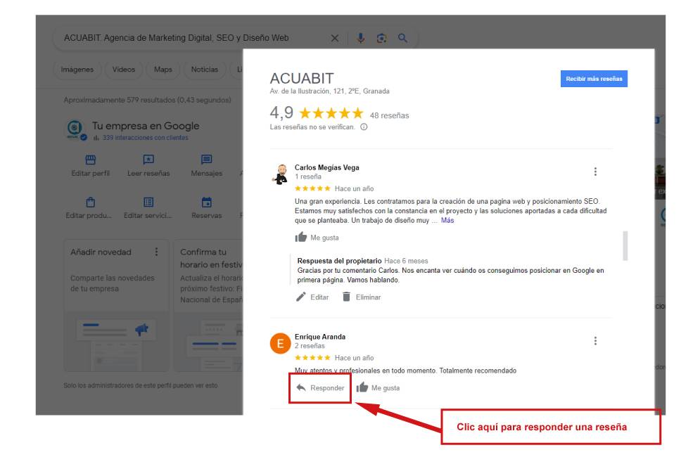google empresa - gestionar reseñas