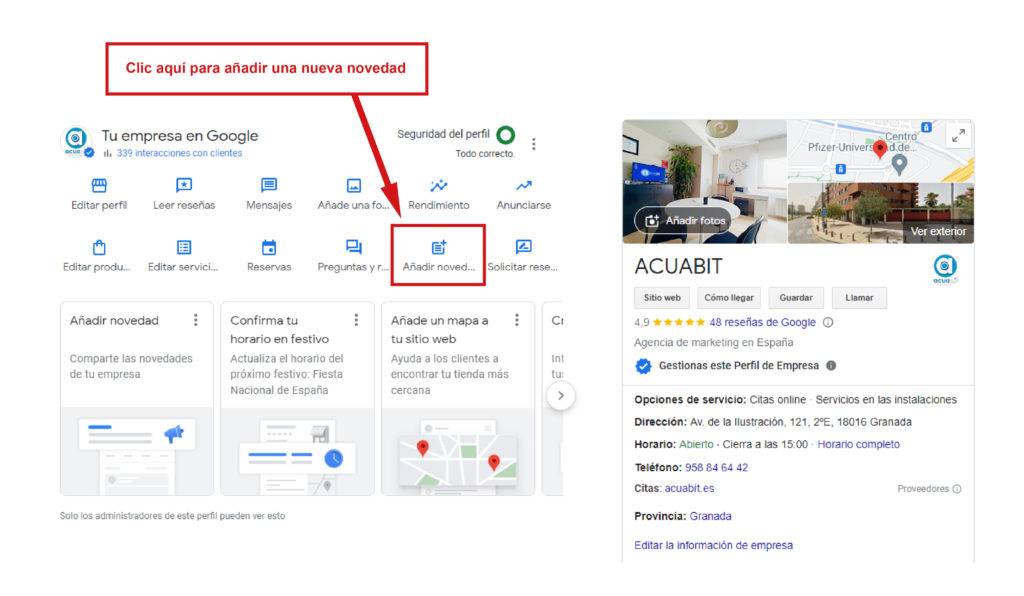 google my business - crear novedades