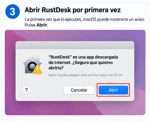 Paso3. Abrir RustDesk por primera vez Paso3. Abrir RustDesk por primera vez