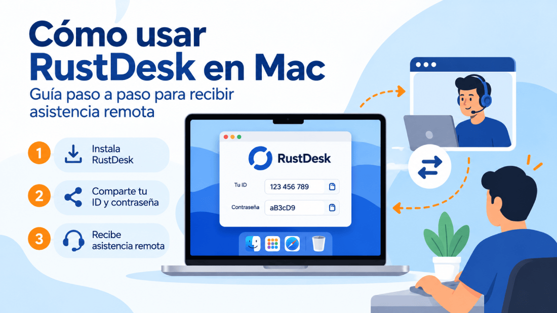 Cómo instalar y usar RustDesk en Mac para recibir asistencia remota